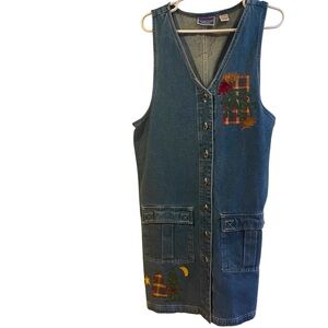 Vintage Northcrest Denim 90’s vibe dress with cargo pockets and patches